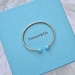 RARE Tiffany & Co. HardWear Ball Amazonite 18k Yellow Gold Cuff MEDIUM Bangle